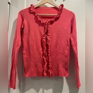 Chic Ruffled Coral Cardigan